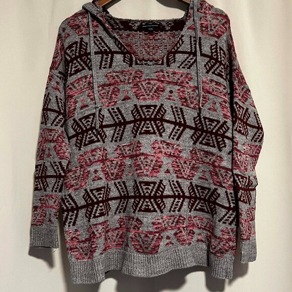 American Eagle Outfitters Sweaters - American Eagle Hooded Sweater Grey Cranberry Pink 100% Cotton Size S